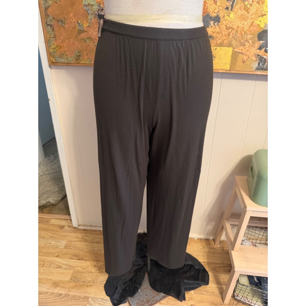Eileen Fisher Wide Straight Leg Brown Viscose Blend Knit Pull-On Pants PL